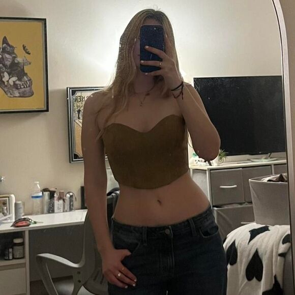 Forever 21 brown faux suede corset bustier strapless crop top size medium - Picture 2 of 6